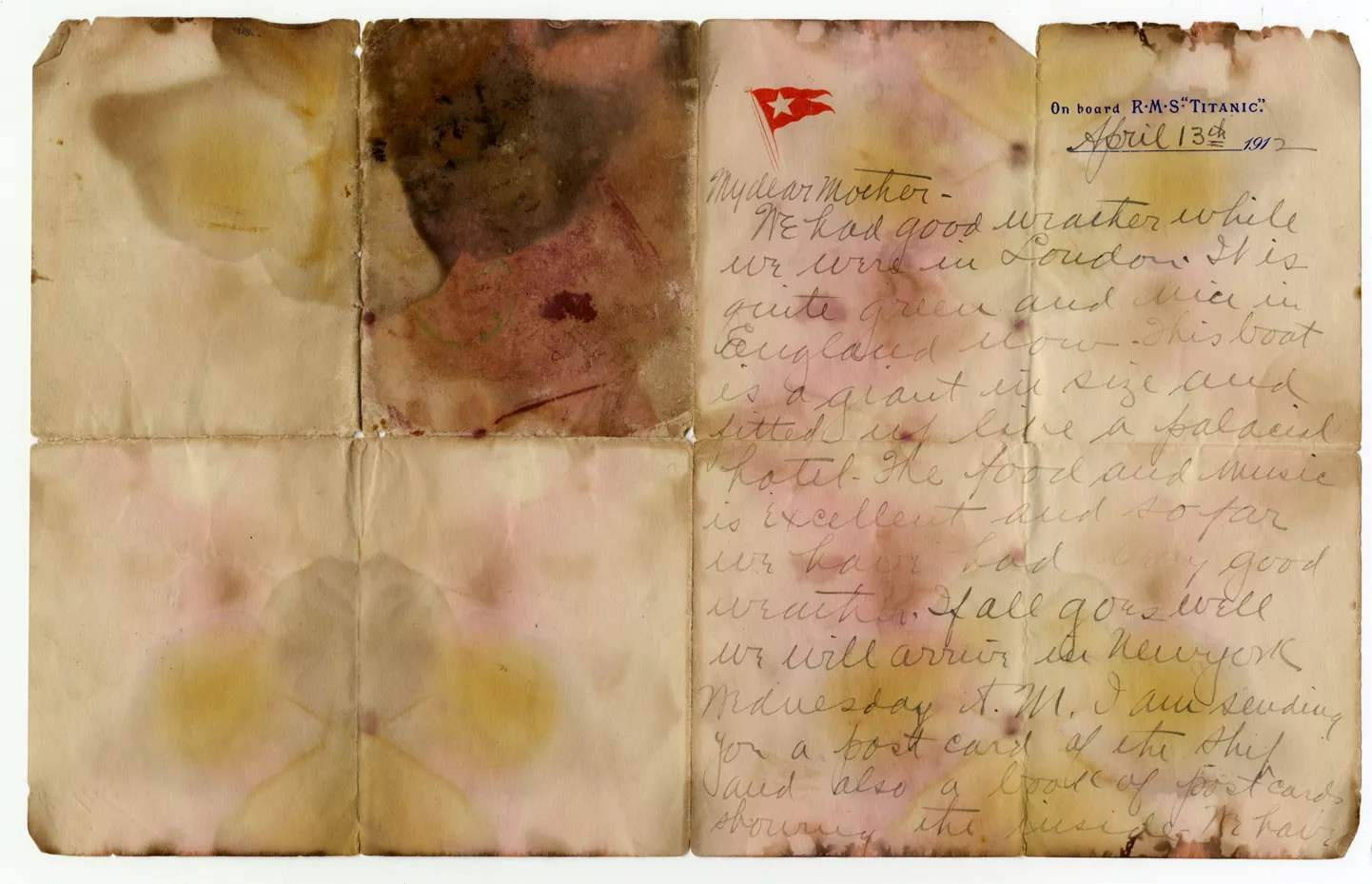 Kiri, mille kirjutas Titanicul reisinud Alexander Oscar Holverson 13. aprillil 1912