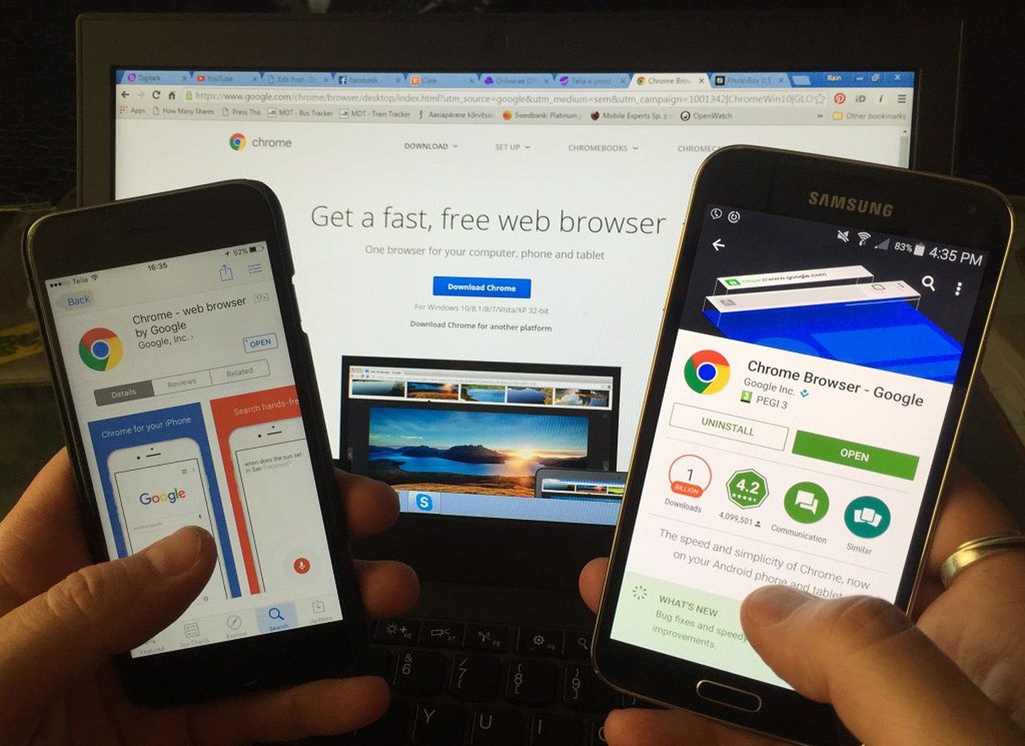 Google Chrome on saadaval nii Google Play rakendustepoes kui ka App Store'is.