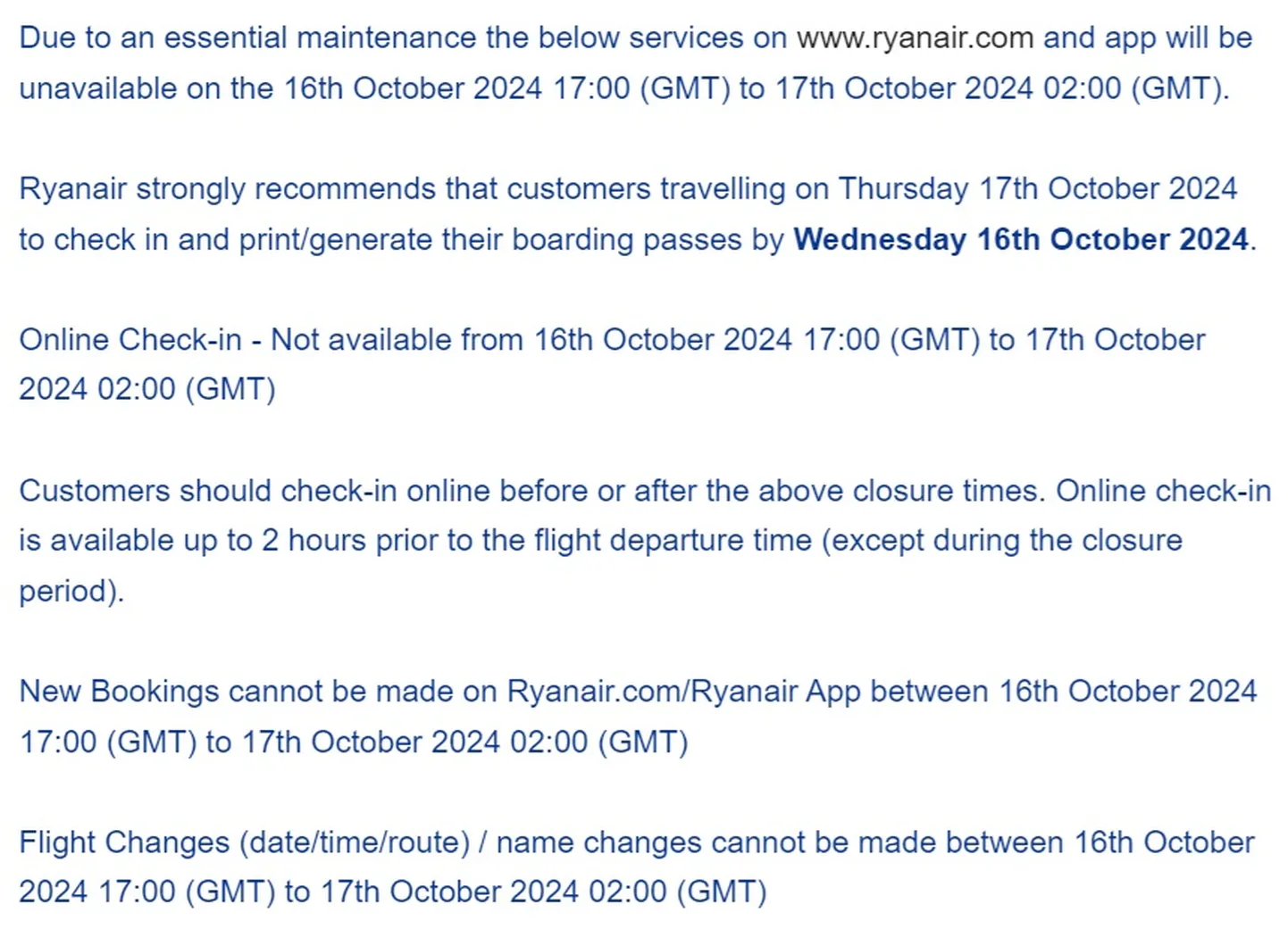Ryanair hoiatab: broneerida ei saa, broneeringut muuta ei saa ja lennule registreerida ka ei saa.
