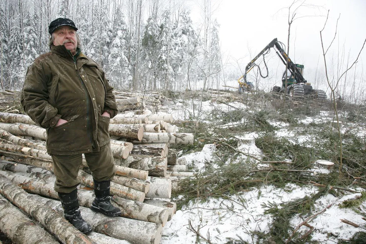 “Sellel lageraielangil on viimane kasetukk, harvester teeb päevas ju kümne saemehe töö, võtab 100 tihu maha,” räägib RMK Edela regiooni Vändra metskonna praaker Vello Nõmm, heites pilgu poolteise hektari suurusele alale.