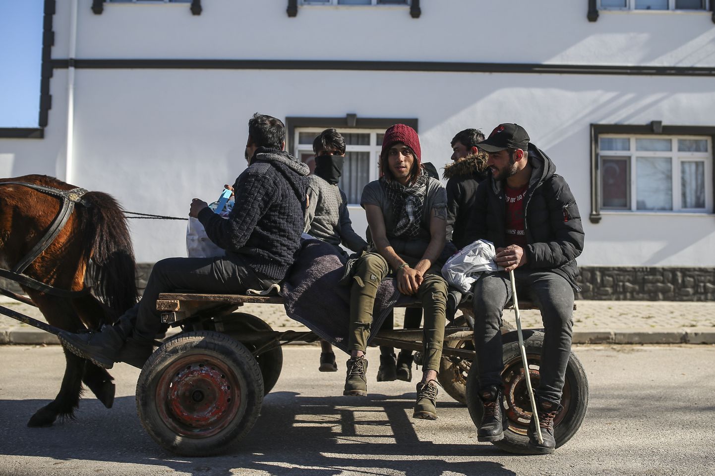Migrandid hobuvankril Kreeka-Türgi piiri lähedal.