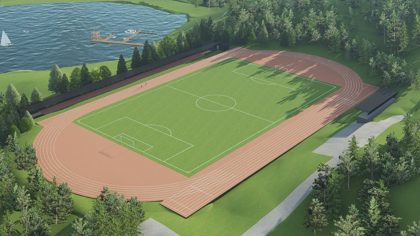 Visualiseering valmivast kergejõustiku- ja jalgpallistaadionist.