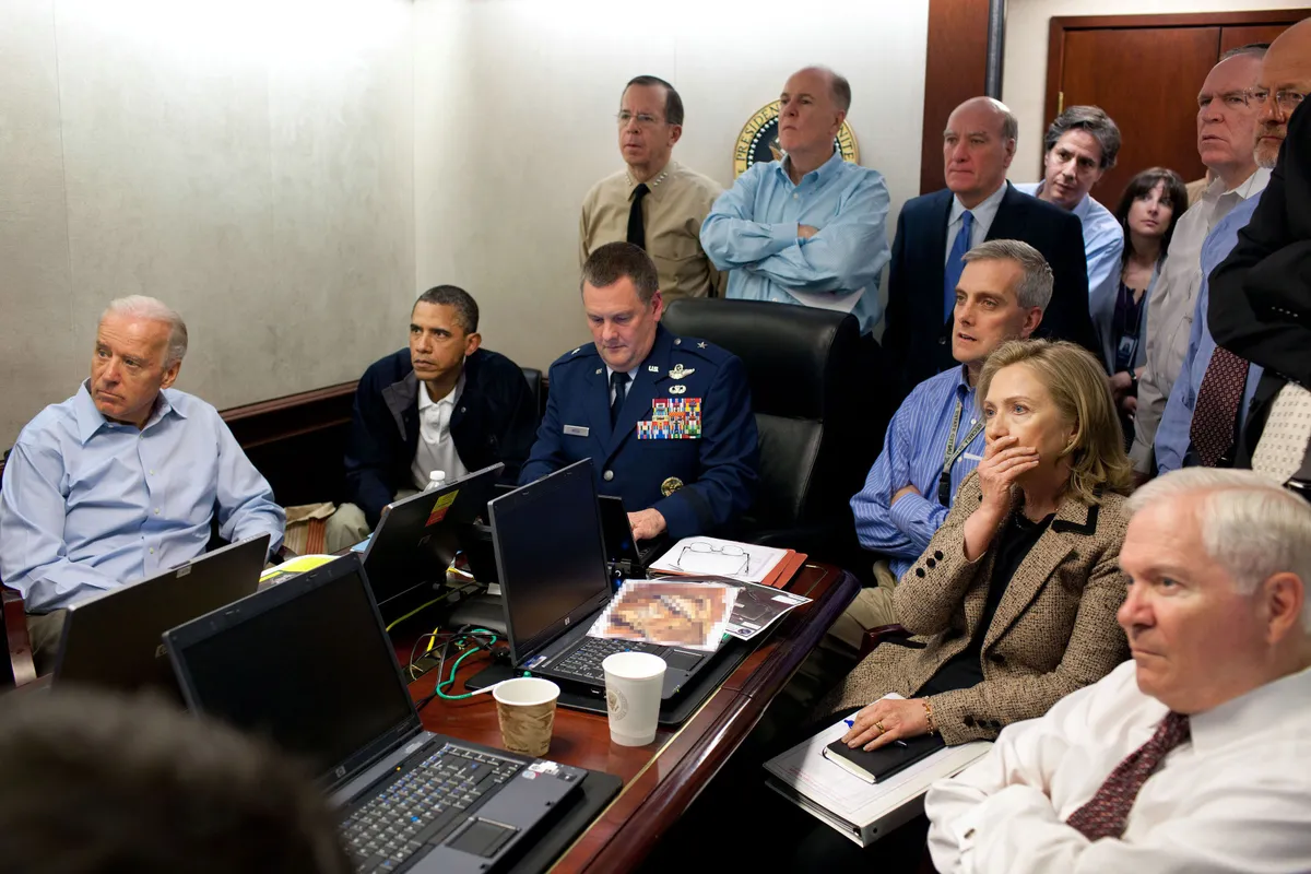 The War on Terror reinstated the need for military leaders to promptly advise civilian authorities on the use of military power. U.S. President Barack Obama (2nd L) and Vice President Joe Biden (L), along with members of the national security team, receive an update on the mission against Osama bin Laden in the Situation Room of the White House, May 1, 2011.
