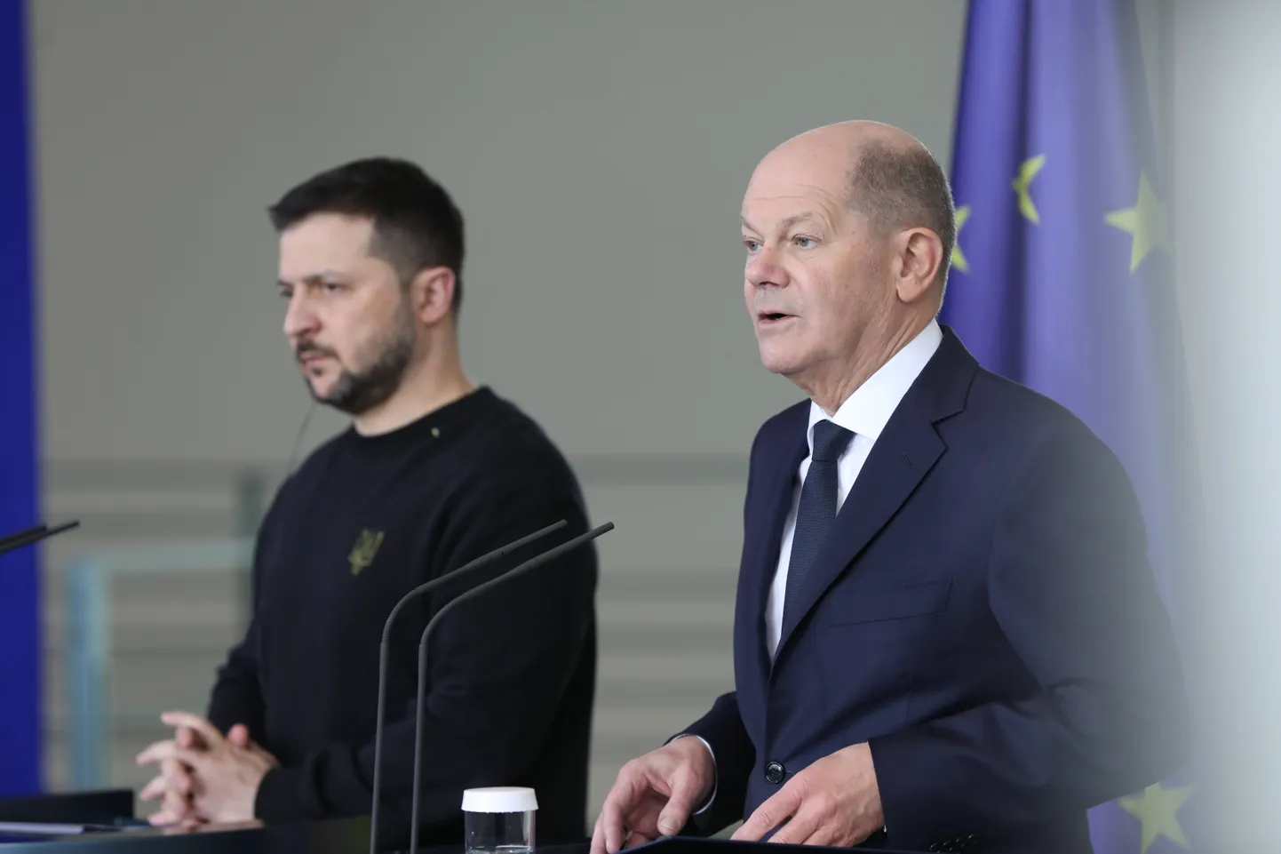 Saksamaa liidukantsler Olaf Scholz ja Ukraina president Volodõmõr Zelenskõi. 16. veebruar 2024.