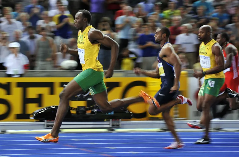 Usain Bolt 2009. aastal maailmarekordijooksus.