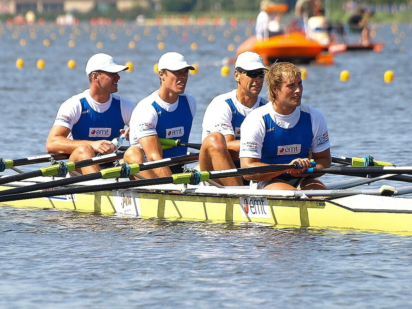 Eesti neljapaat MMil. Paadis istuvad Andrei Jämsä (paremal), Tõnu Endrekson, Vladimir Latin ja Igor Kuzmin.