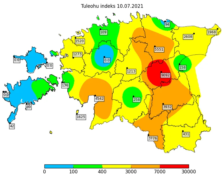 Tuleohu indeks 10. juulil.