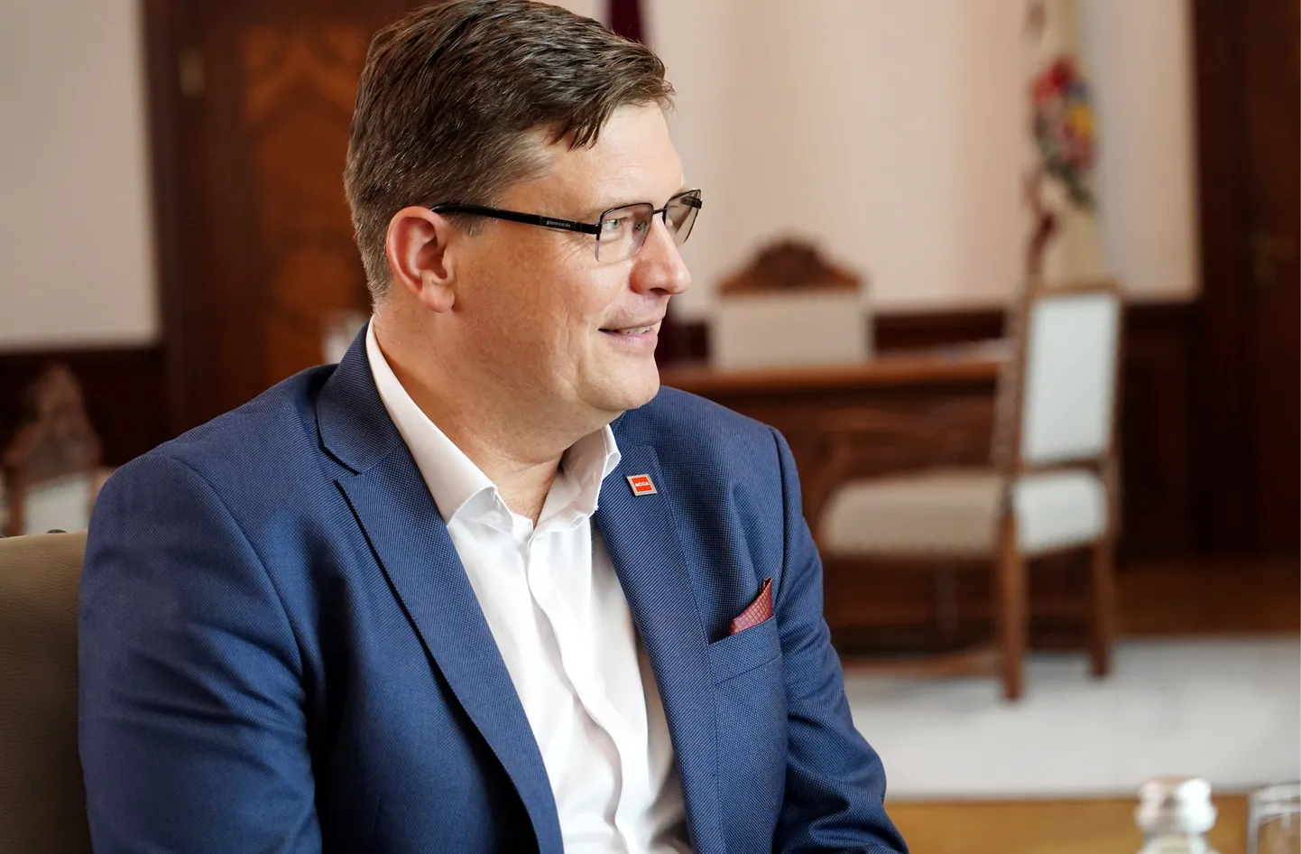 Latvijas Televīzijas valdes priekšsēdētājs Ivars Priede tikšanās laikā ar Valsts prezidentu Rīgas pilī.