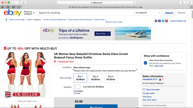 Seksikas jõuluvanakostüüm eBays