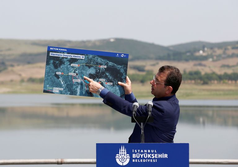 Istanbuli linnapea Ekrem Imamoglu kõneles 24. juunil toimunud pressikonverentsil kanaliprojekti ohtudest.