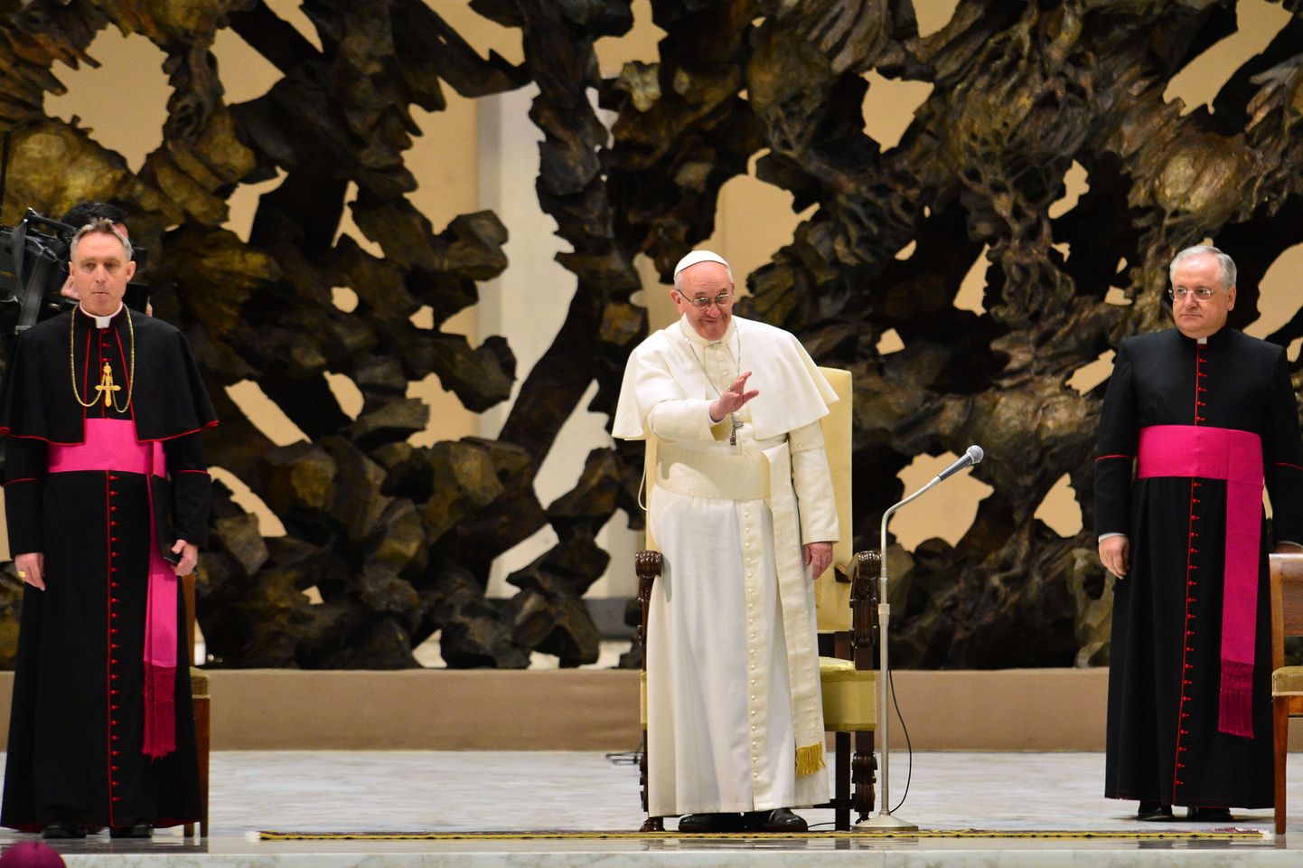 Paavst Franciscus täna Vatikanis ajakirjanikele korraldatud eraaudientsil.