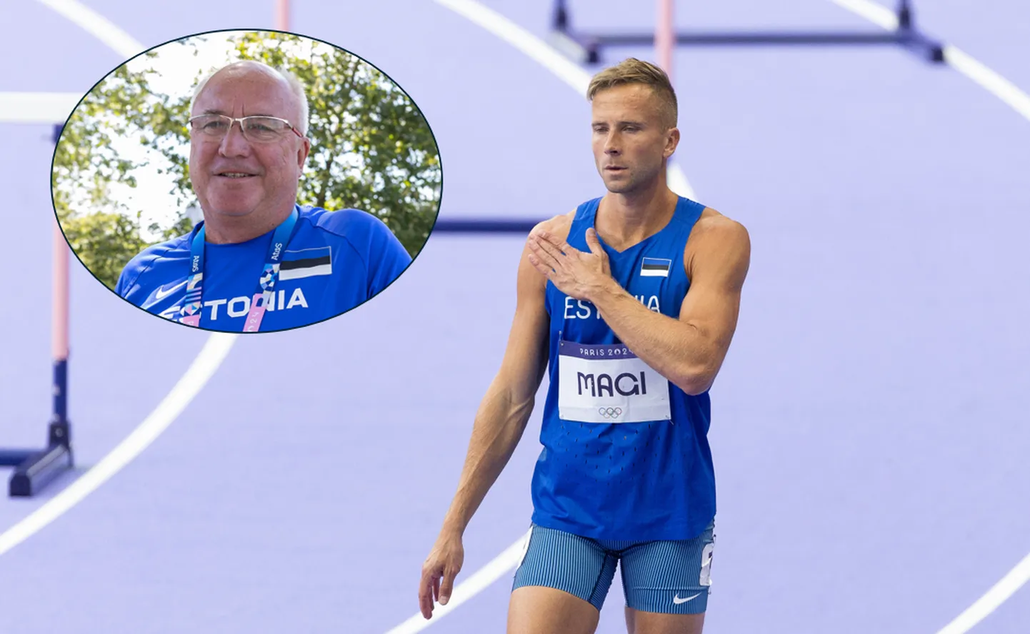 Kolmandat olümpiat järjest finaalis jooksnud Rasmus Mägi ja ta treenerist isa Taivo (väikesel pildil).