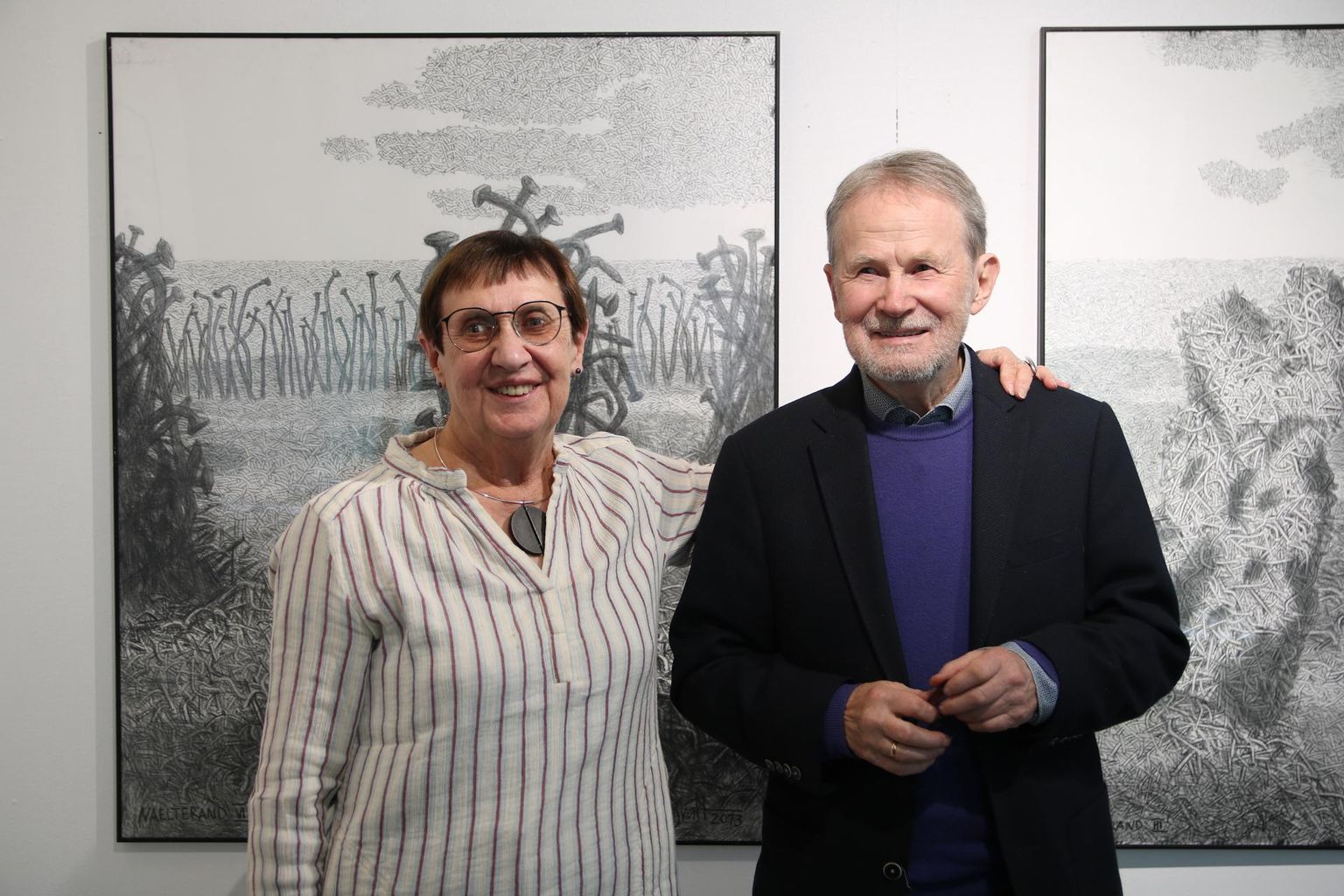 Uno Roosvalt avas Pärnu uue kunsti muuseumis näituse "Siin Põhjanaela all". Pildil koos Mari Roosvaltiga.