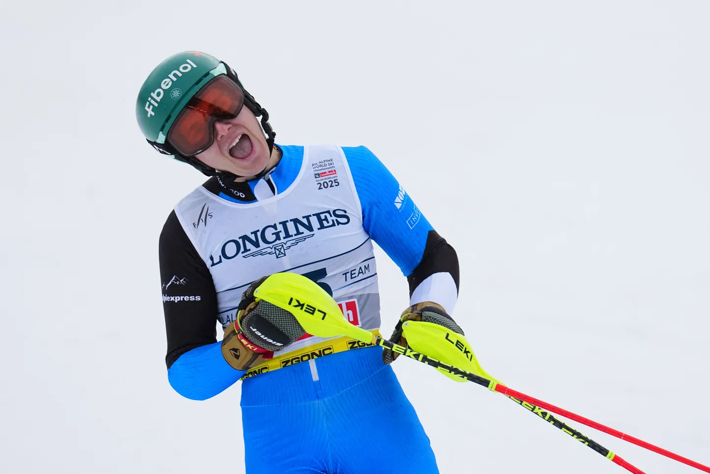 Tormis Laine pärast alpi kahevõistluse slaalomi finišis.