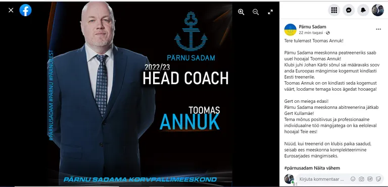 Pärnu uus peatreener Toomas Annuk.