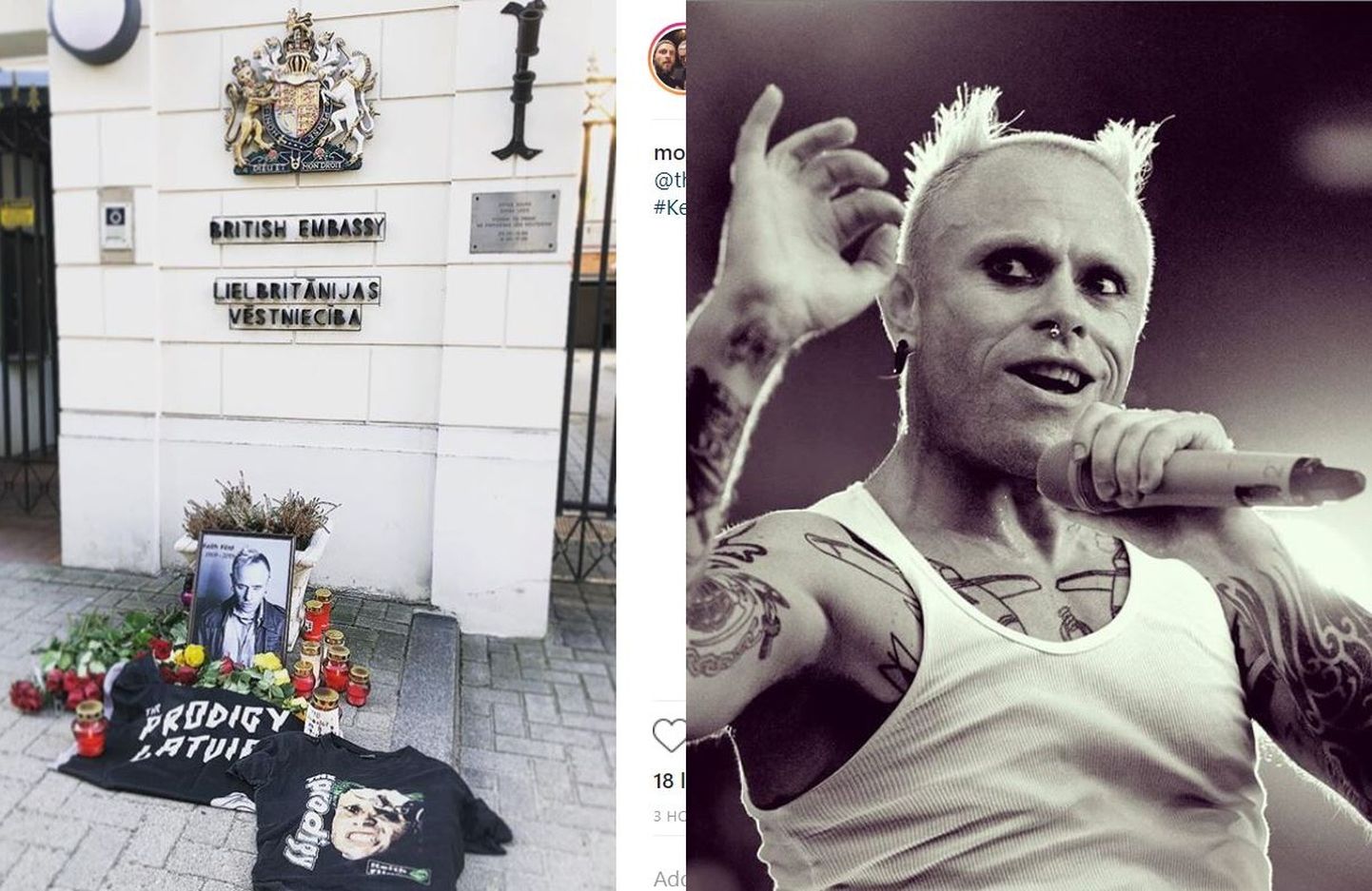 Люди несут цветы к посольству Великобритании в Риге в память о Ките Флинте