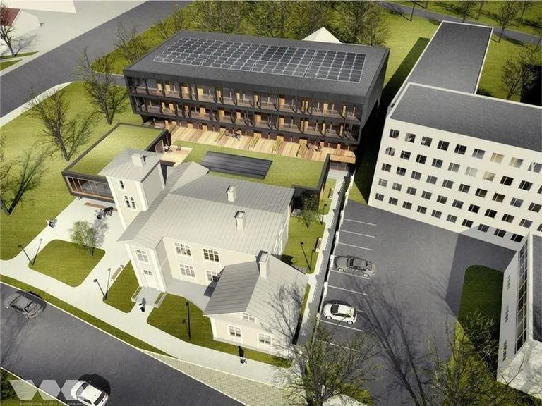 Pärnus Pikk 16 rajatav raudteevalitsuse villa kõrval asuvate äri-ja elupindadega, mis luuakse arhitektuuribüroo BOA töö “Vahemees” alusel.