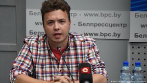 Роман Протасевич во время пресс-конференции, 16 июня 2021 года