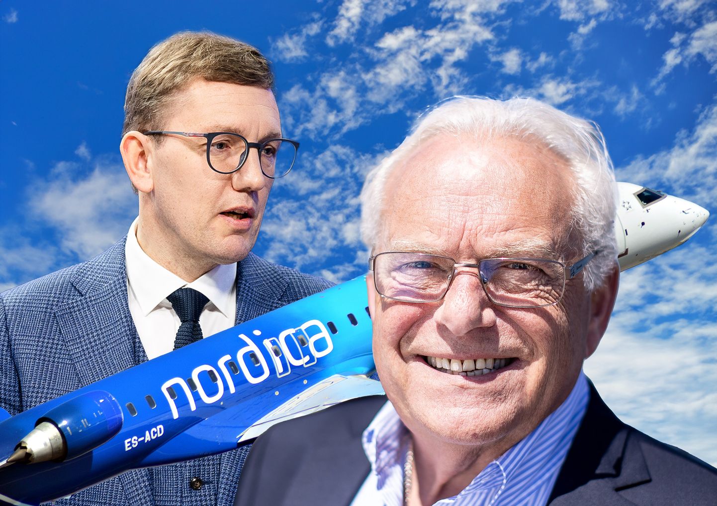 Kliimaminister Kristen Michal (vasakul) ütleb erikontrolli järeldustele tuginedes, et lennufirma Nordica ei hinnanud äririske adekvaatselt, pikalt ettevõtet juhtinud Jan Palmer aga leiab, et ettevõte tegutses omaniku ootuste järgi.