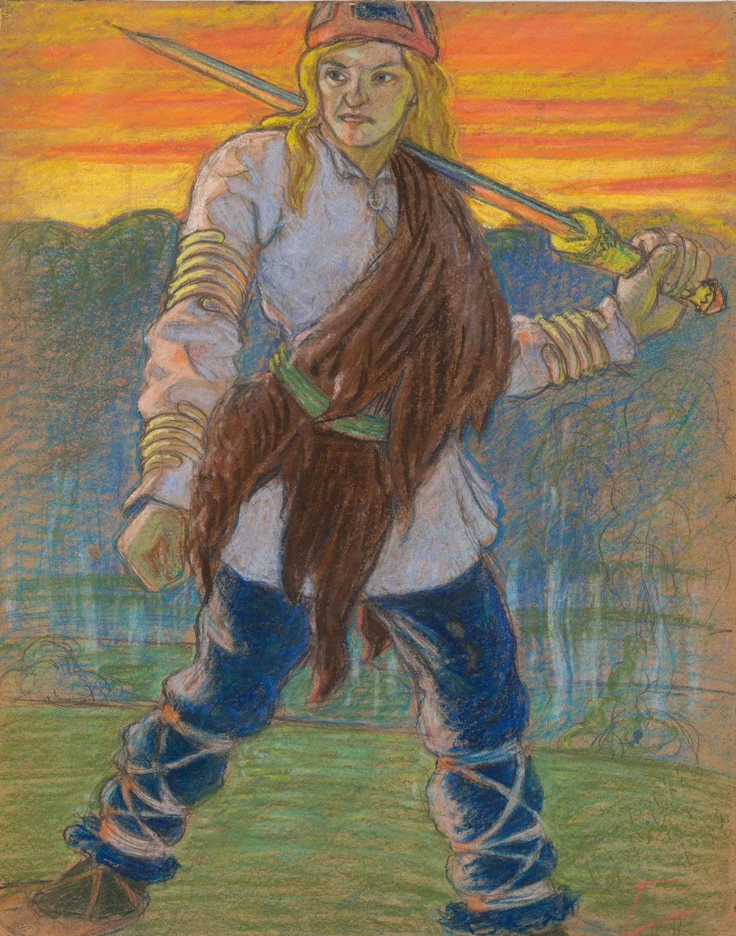 Kalevipoeg mõõgaga.