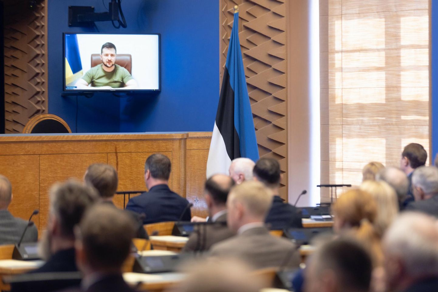 Ukraina presidendi Volodõmõr Zelenskõi videopöördumine Eesti riigikogus mullu aprillis