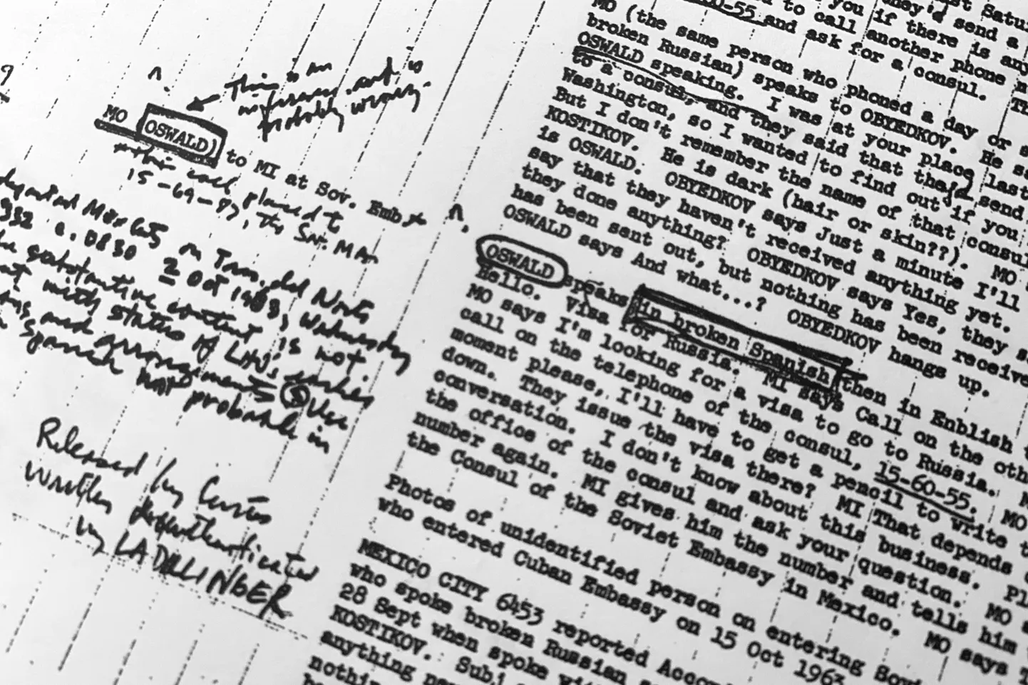 USA Luure Keskagentuuri (CIA) dokument 3. veebruarist 1968, milles kirjeldatakse Lee Harvey Oswaldi reisi Mehhikosse, kus ta võttis ühendust Nõukogude Liidu saatkonnaga