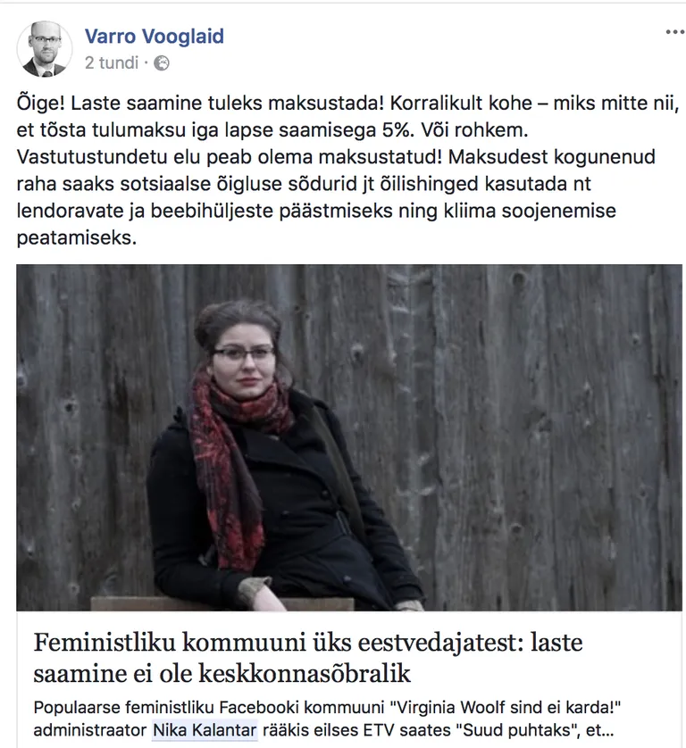 Varro Vooglaiu postitus sotsiaalmeedias
