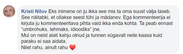 Kristi Nilovi kommentaar Luisa Rõiva postituse juures