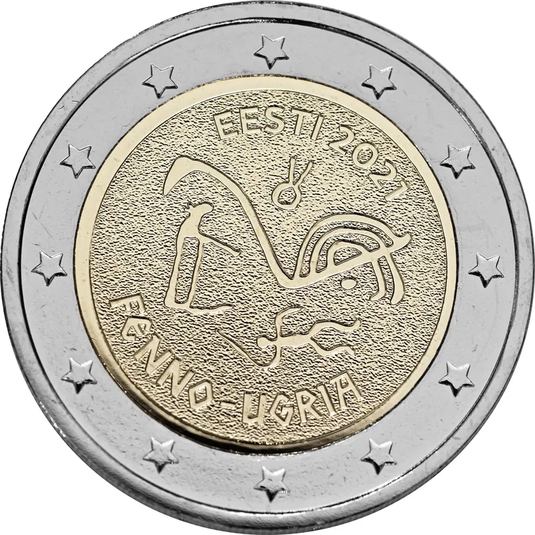 Uue mündi tagaküljel on kujutatud Äänisjärve kiviaegseid kaljujooniseid.