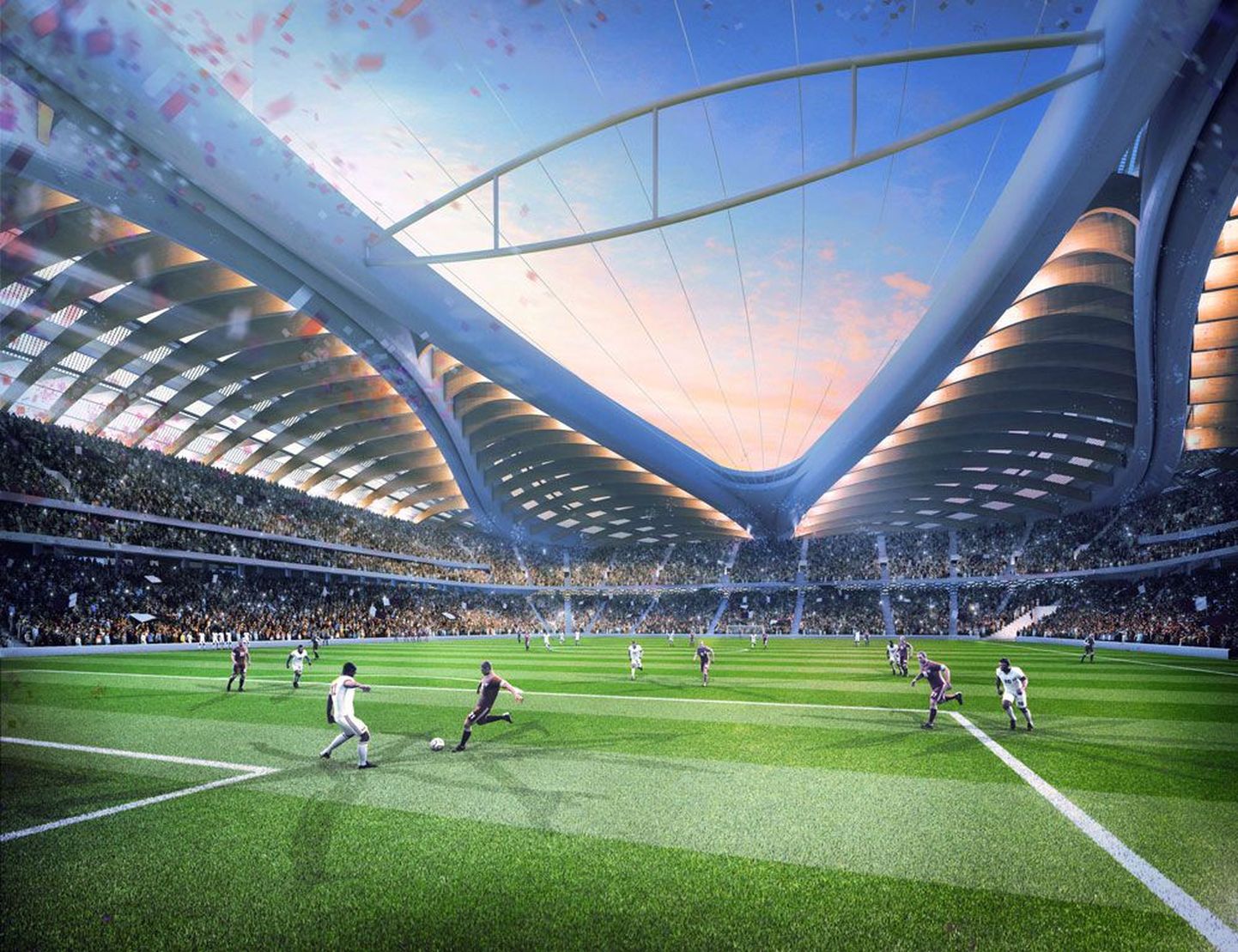 2022. aasta Qatari jalgpalli MMiks peaksid valmima ülimoodsad staadionid. Pildil võib näha 40 000 pealtvaatajat mahutava Al-Wakrah staadioni simulatsiooni.