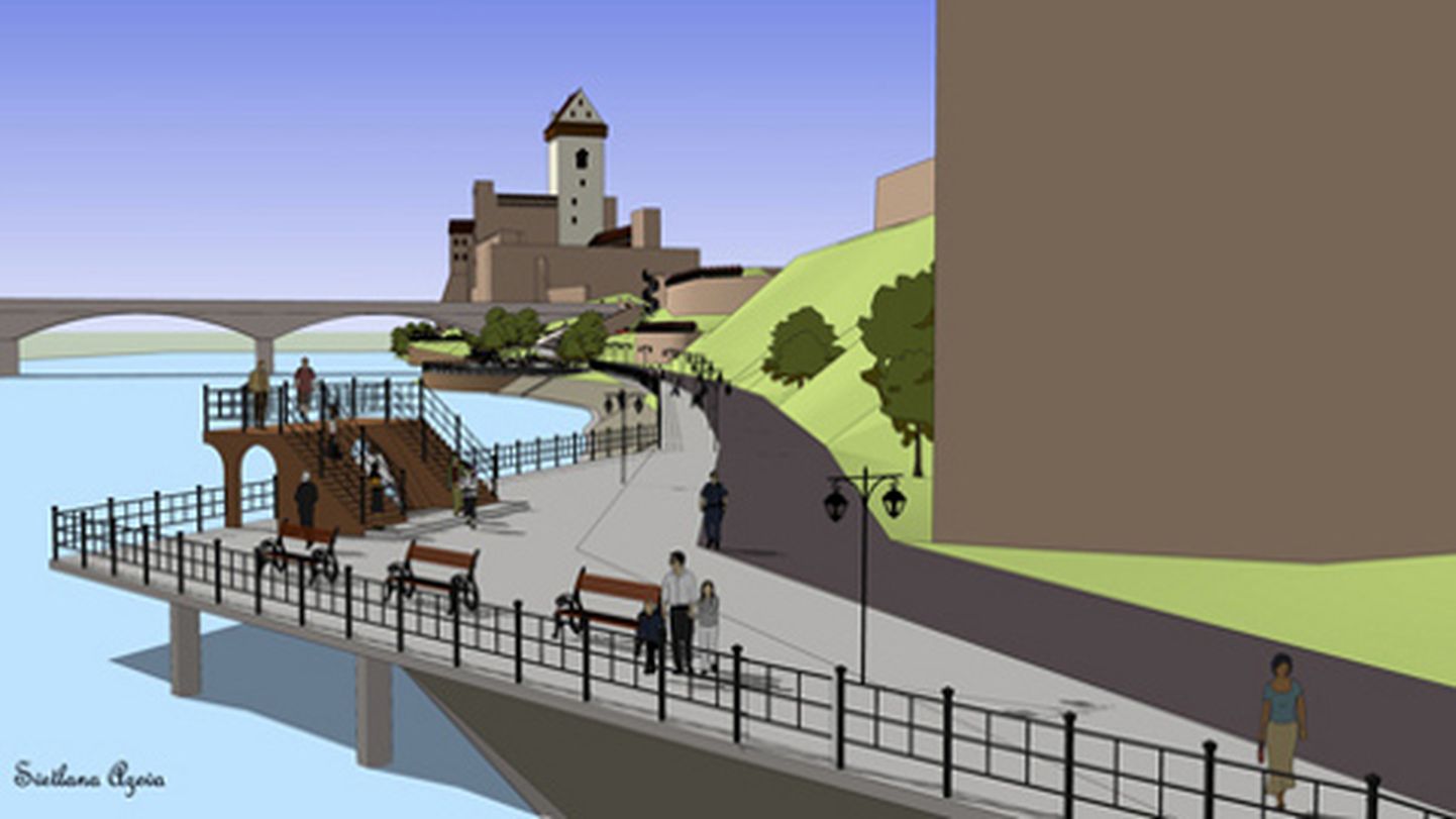 Narva jõe kaldapealne oma bastionide ja kindlusemüüriga on ideaalne koht promenaadi rajamiseks.