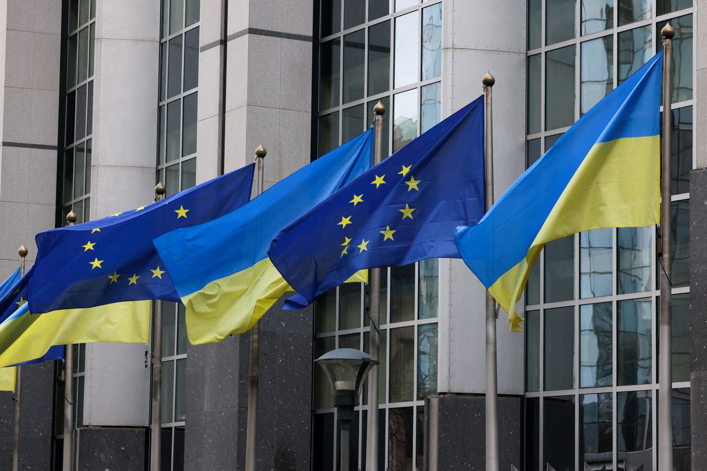 Euroopa Liidu ja Ukraina lipud.