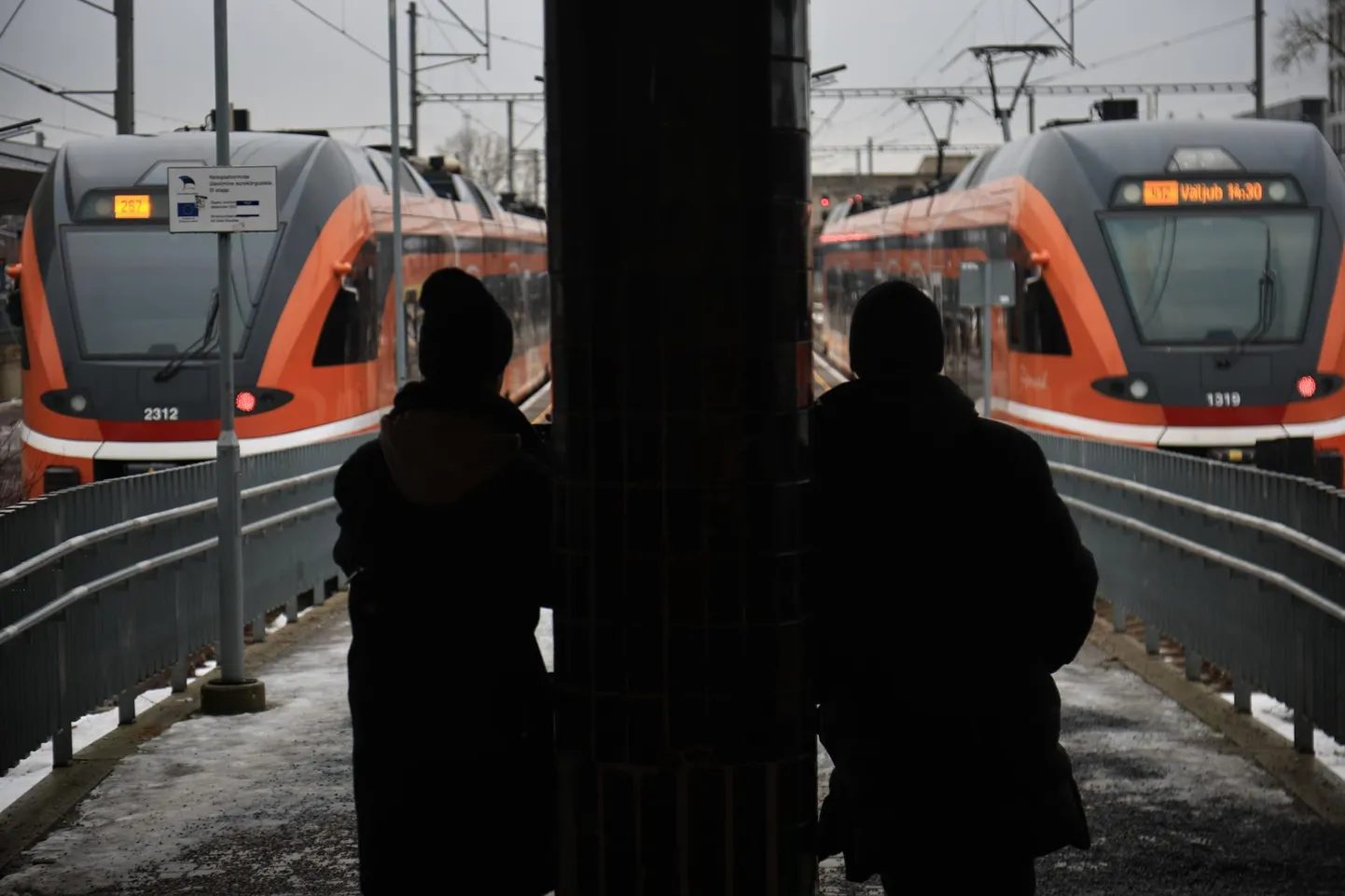Elroni rongid Balti jaamas ja inimesed vagunitesse tõttamas. Foto on illustreeriv.