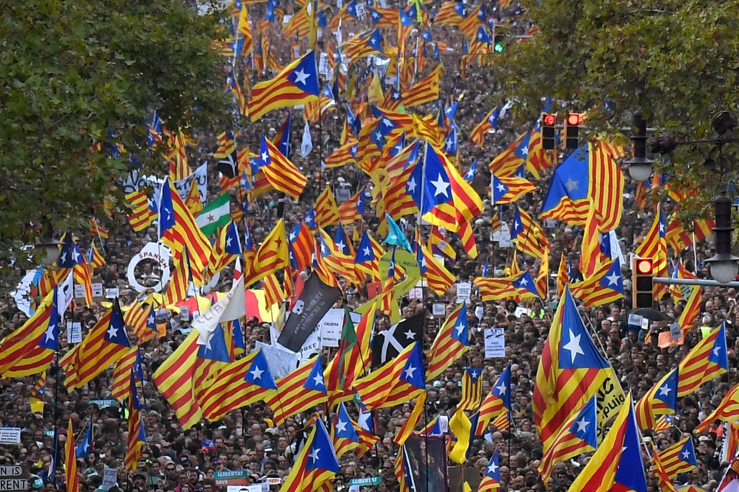 Spain announced that it will move to dismiss Catalonia's separatist government and call fresh elections in the semi-autonomous region in a bid to stop its leaders from declaring independence. / AFP PHOTO / LLUIS GENE