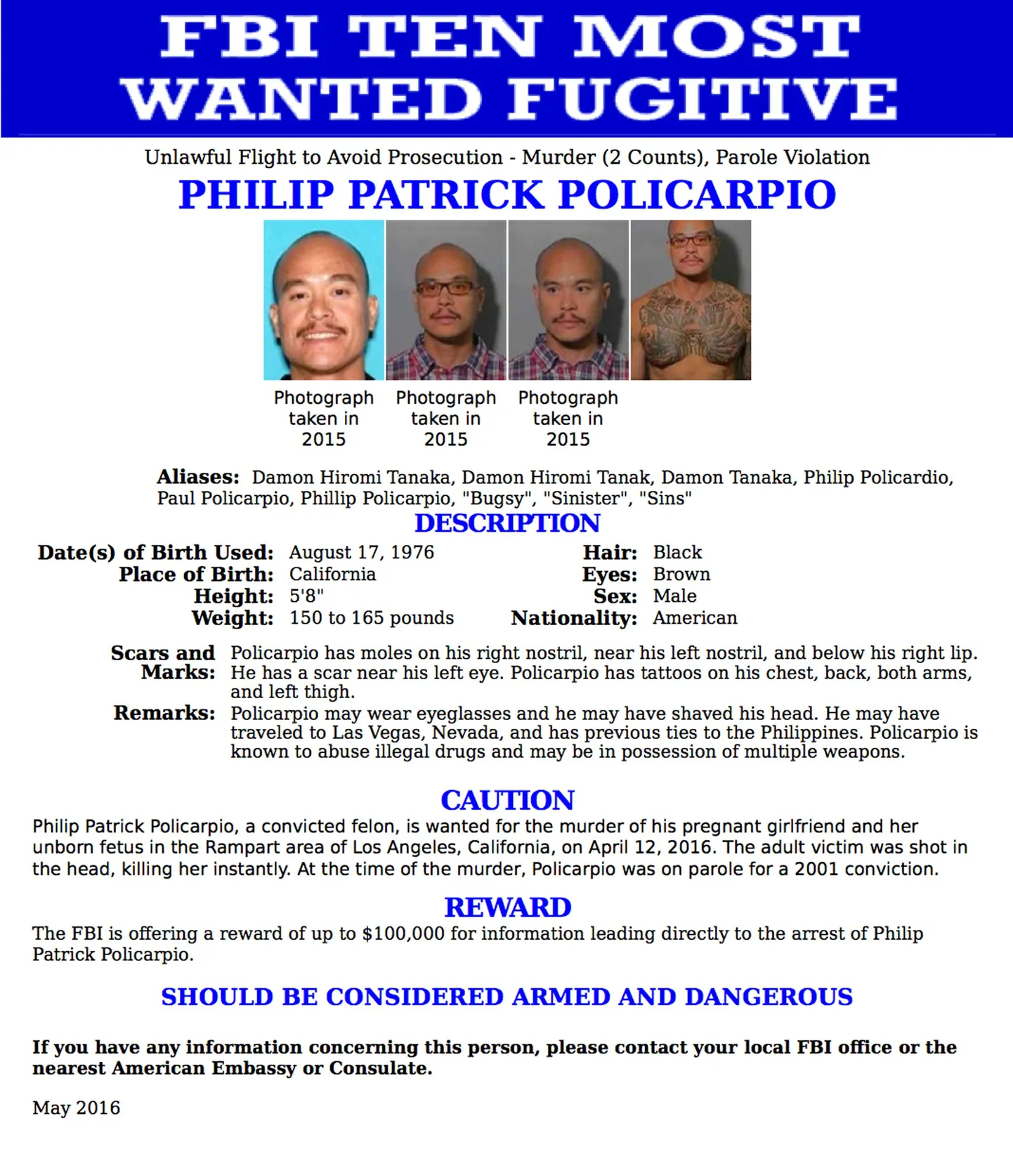 FBI poster Philip Patrick Policarpio tagaotsimiskuulutusega