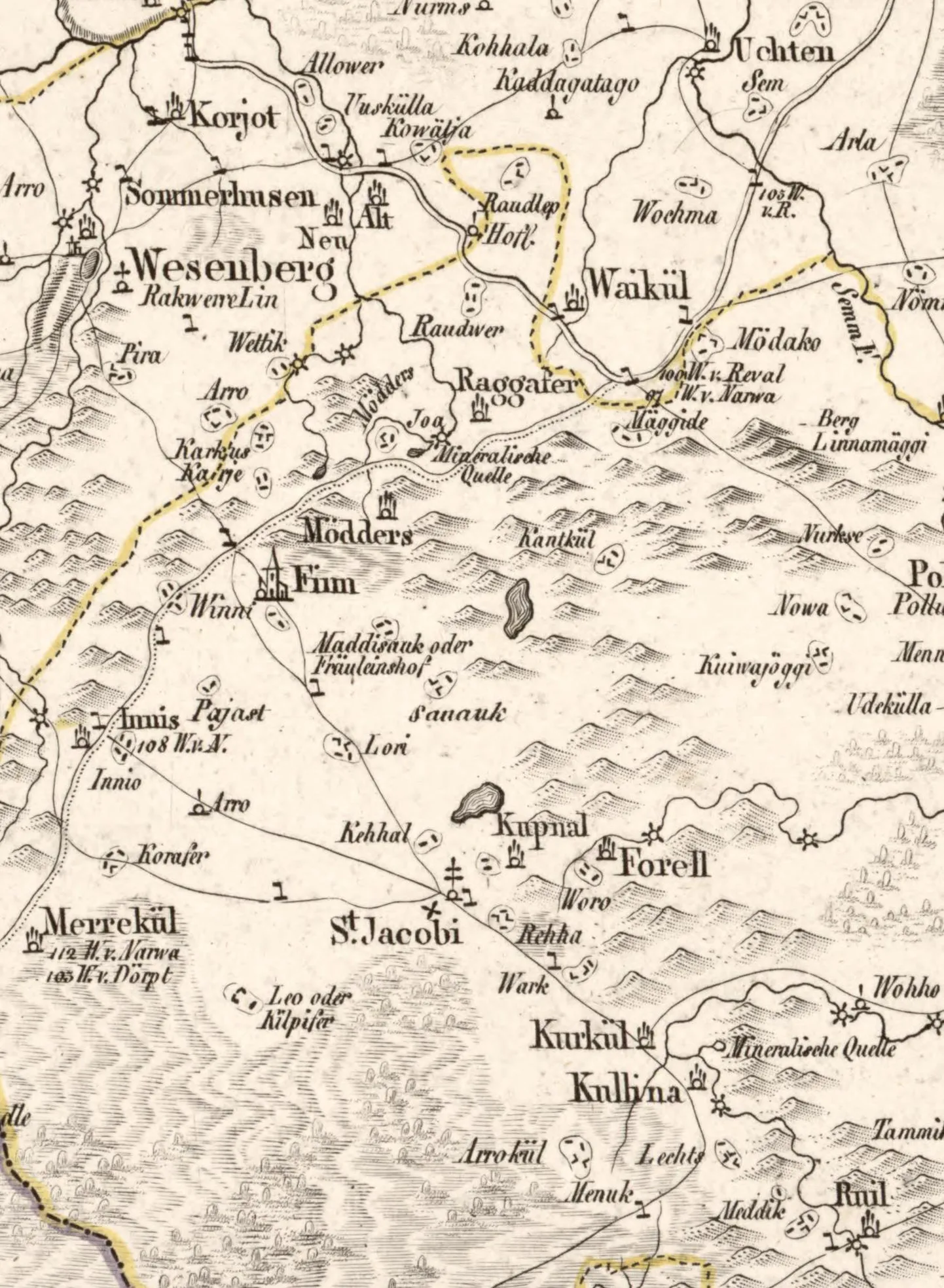 Väljavõte krahv Ludwig August Mellini 1789. aastal avaldatud atlase Virumaa kaardilehelt.