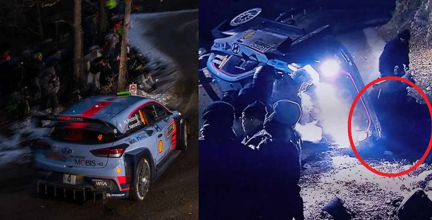 Hayden Paddon tegi Monte Carlo rallil nii õnnetu avarii, et kohapeal sai surma 50-aastane hispaanlane. Paremal pool asuval pildil on näha Paddoni auto pärast kalju vastu põrkamist.