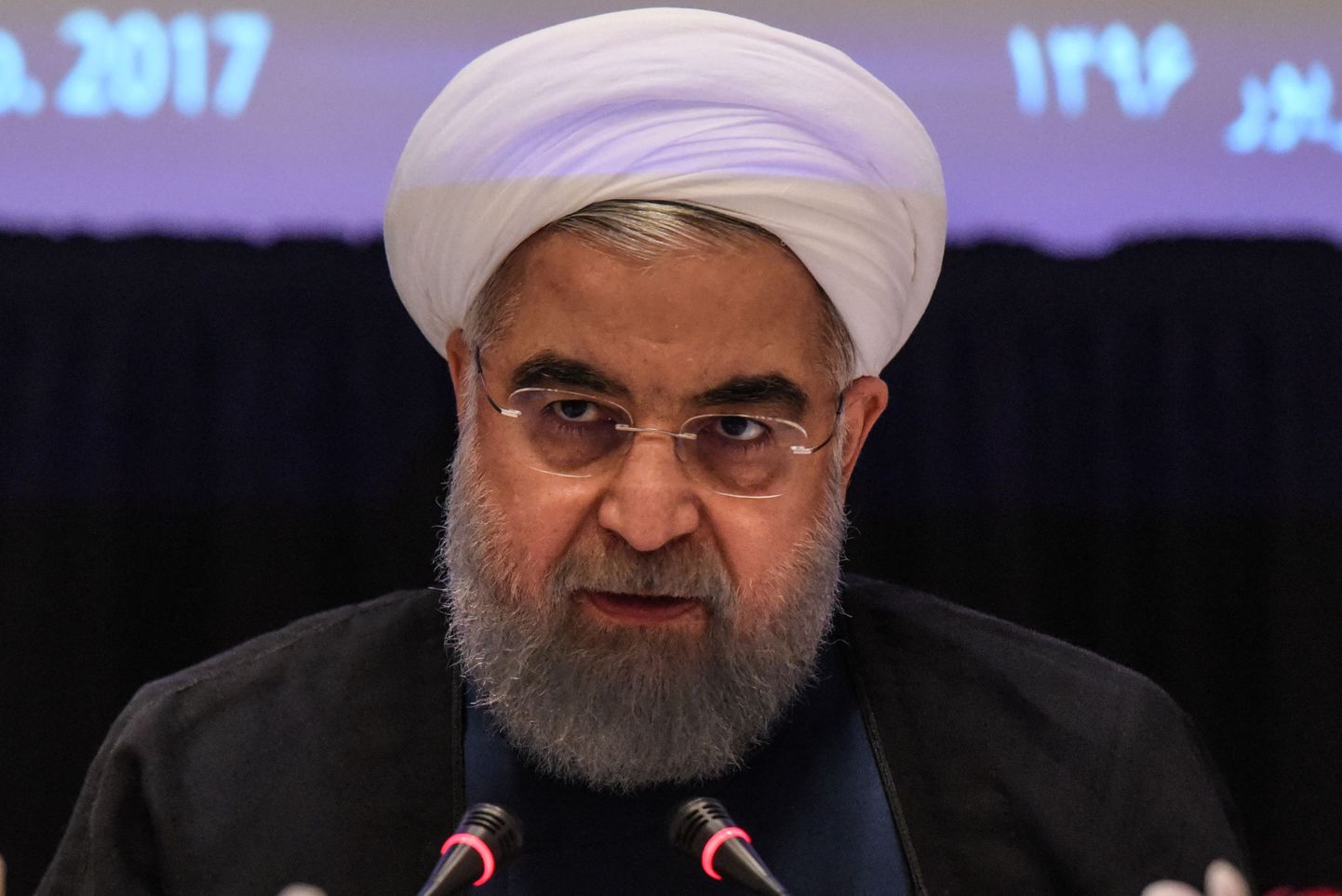 Iraani president Hassan Rouhani ÜRO Peaassamblee kõne järel pressikonverentsil.