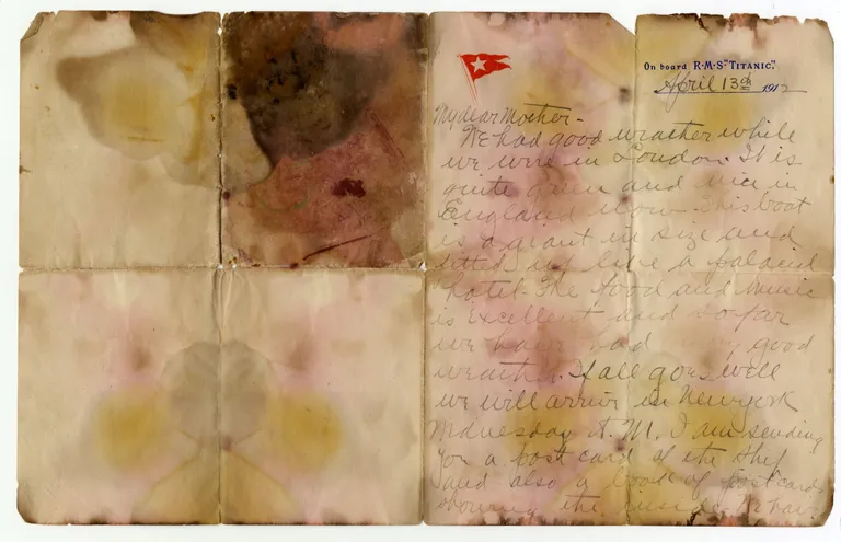 Kiri, mille kirjutas Titanicul reisinud Alexander Oscar Holverson 13. aprillil 1912