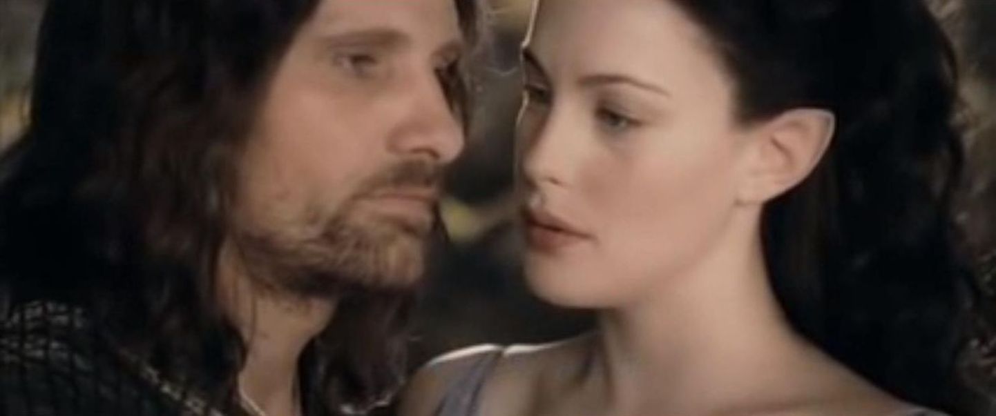 Kaader filmist «Sõrmuste isand». Filmitriloogias mängib Aragorni Viggo Mortensen ja Arwenit Liv Tyler