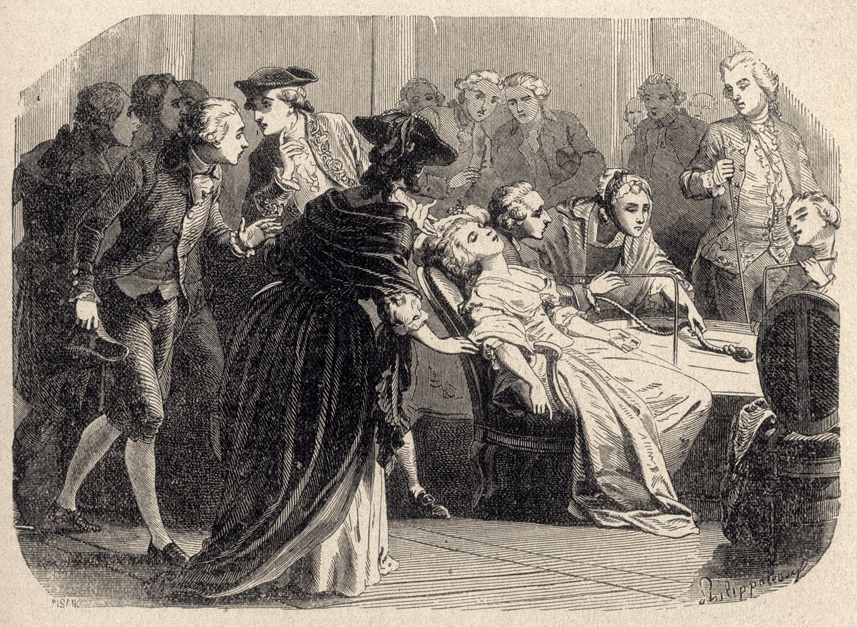 Seansid ja spirituaalsus oli 19. sajandil väga populaarsed. Siin on kujutatud Jeanette de la Motte'i ühest säärasest seansist osa võtmas Alexandre Dumas' raamatus "Kuninganna kaelakee".
