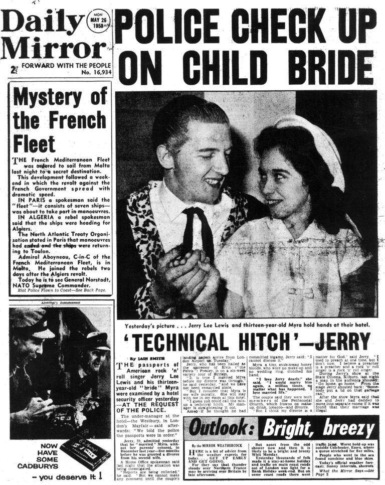Daily Mirrori 26. mai 1958 esikaas