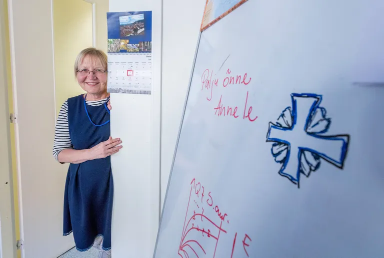 Hommikul visandas Anne Kahru doktorandile valmivasse teadusartiklisse tuleva joonise. Ajaks, mil Postimees teda külastab, oli keegi selle kohale üllatuseks joonistanud ka Valgetähe IV klassi teenetemärgi. Foto: Mihkel Maripuu / PM