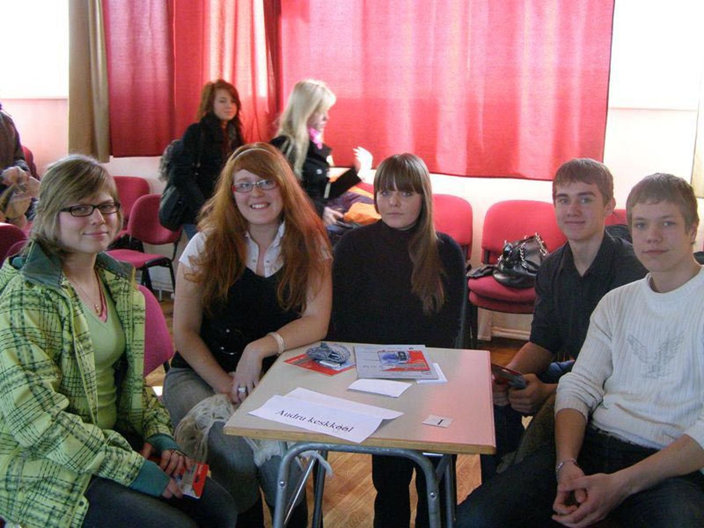 Viieliikmelises Audru keskkooli võiduvõistkonnas osalesid (vasakult)Irma Liiv, Triin Mäger, Mare Heinluht, Hendrik Joonas ja Martin Ojamaa.