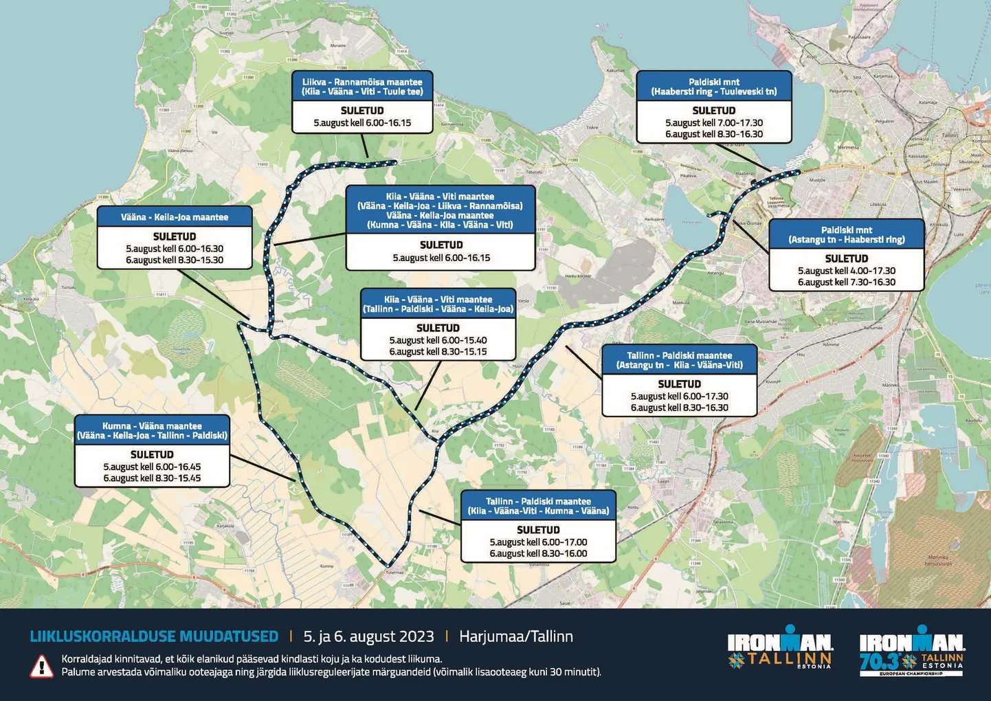 Ironman Tallinn 2023 liikluskorraldus.