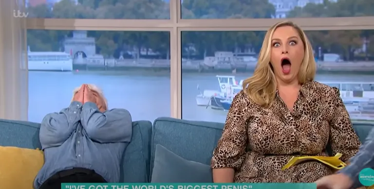 Briti hommikusaate «This Morning» saatejuhid Josie Gibson (paremal) ja Phillip Schofield peenisepildist üllatununa