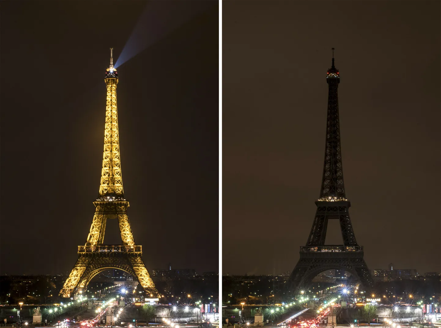 Pariis, Prantsusmaa. Leina märgiks kustutatud tuledega Eiffeli torn.