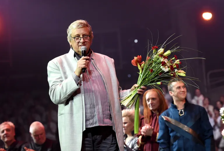 Komponists Zigmars Liepiņš pēc rokoperas "Lāčplēsis" jauniestudējuma "Arēnā Rīga".