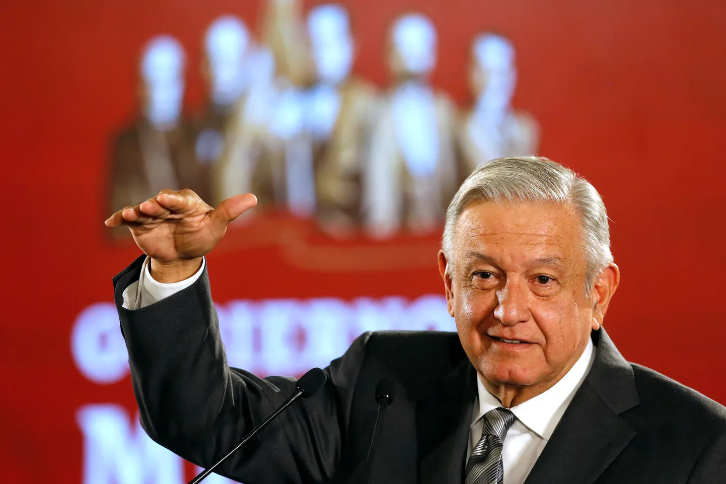 Mehhiko president Andres Manuel Lopez Obrador pressikonverentsil presidendipalees.