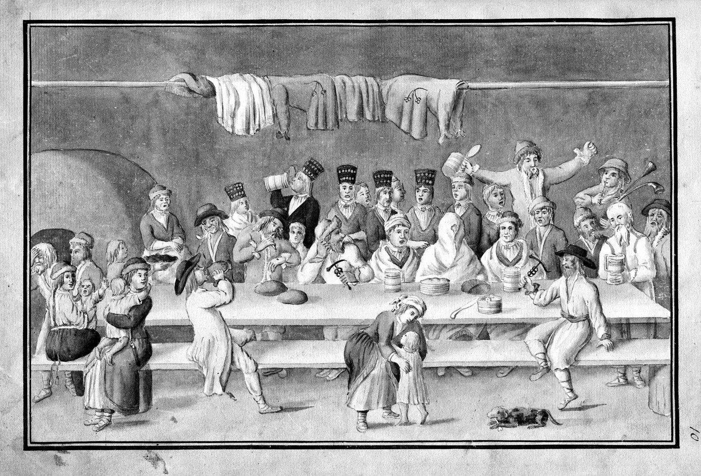 Liivimaa eestlaste pulmapeo pilt Johann Christoph Brotze aastatel 1771–1818 valminud 10-köitelisest käsikirjalisest teosest «Sammlung verschiedener Liefländischer Monumente, Prospecte, Münzen, Wappen etc».